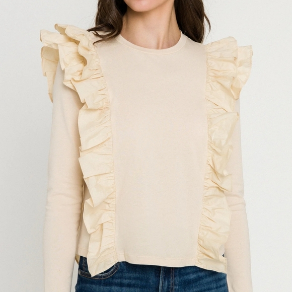 🇺🇸 Anthropologie NWTs Karina Ruffled Sweatshirt - Picture 8 of 13